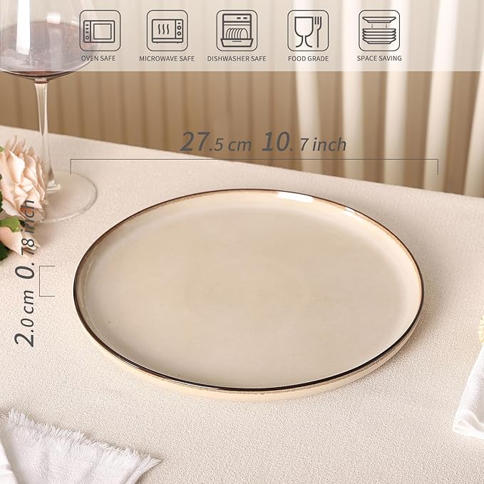 Dinner Plates Set of 6: Ceramic 10.7 Inch Handmade Reactive Glaze Stoneware Plates for kitchen, Modern Dinnerware Plates, Microwave & Dishwasher Safe, Scratch Resistant (Beige)