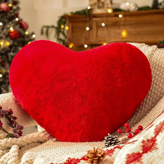 YRXRUS Heart Pillow, Red Heart Pillows, Love Pillow Gifts, 14X17 Inch Large Heart Shaped Pillows, Faux Rabbit Fur Coquette Room Decor Throw Pillows, Living, Bedroom
