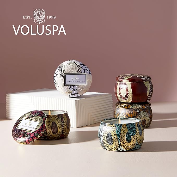 Voluspa French Cade Lavender, Mini Tin Candle, 4 oz, 25 Hour Burn Time, Coconut Wax for Clean Burning, Handcrafted in The USA
