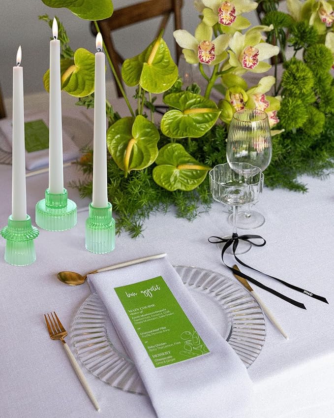 Vixdonos Colorful Glass Candlestick Holders Tealight Candle Holder Set for Table Centerpieces, Wedding Decor and Dinner Party (3 Pcs, Green White Gradient)