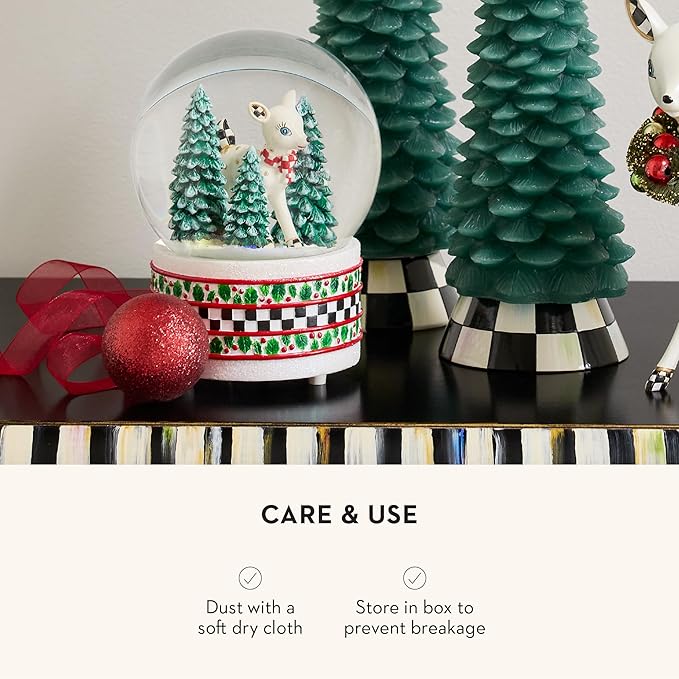 MACKENZIE-CHILDS Christmas Snow Globe and Music Box, Unique Musical Snow Globe Christmas Decoration, Deary Deer