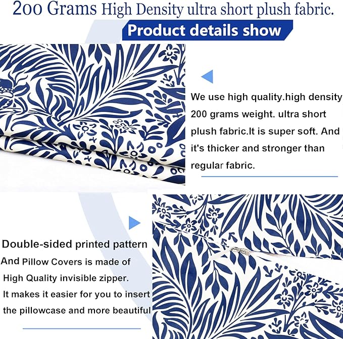 Decorative Throw Pillow Covers Set of 2 Blue Pillow Covers 18x18 inch Throw Pillow Cases Soft Short Plush Farmhouse Floral Outdoor Pillow Covers for Couch Sofa Bed Living Room Cushion Cover