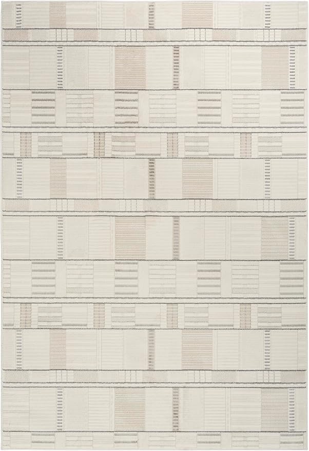 Nourison Nordic Ivory Grey 5' x 7' Scandinavian Area Rug - Easy Clean, Non Shedding, Bed Room, Living Room, Dining Room, Kitchen (5' x 7')