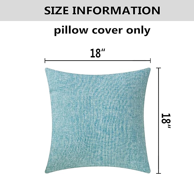 Home Brilliant Decorative Pillows Covers Lined Linen Cushion Covers for Bed Couch, Set of 2, 18x18 inches(45cm), Teal