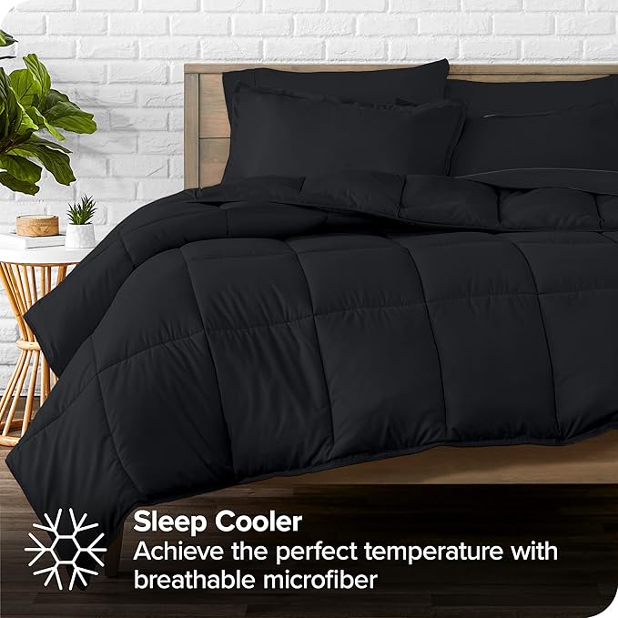 Bare Home Bed-in-A-Bag 7 Piece Comforter & Sheet Set - California King - Goose Down Alternative - Ultra-Soft 1800 Premium - Bed Set (Cal King, Black/Black)
