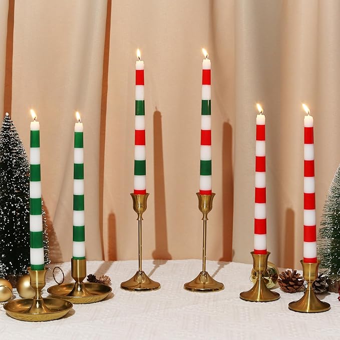 2 Pack Christmas Taper Candles, 10 Inch Unscented Candlesticks with Red Stripe Design for Holiday Table Centerpiece, Fireplace Mantel, Winter Weddings, Advent Wreaths, Seasonal Home Decor