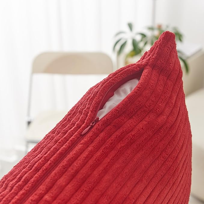 Home Brilliant Red Pillow Covers 12x20 Throw Pillows for Couch Pack of 2 Striped Corduroy Lumbar Rectangle Indoor Pillow Cover Holiday Bench Sofa Couch Christmas, 12 x 20 inch, Red