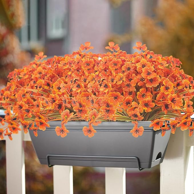 20PCS Autumn Fall Artificial Flowers Outdoor, Fall Porch Decorations, Realistic Waterproof Faux Flowers for Outside Porch Decor, Thanksgiving Halloween Home Garden Decor (Fall Red)