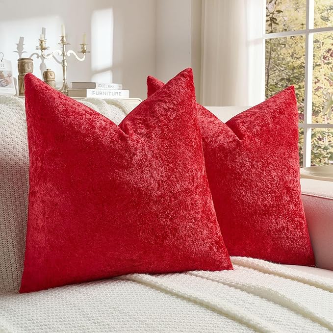 FUTEI Red Flannel Throw Pillow Covers 20x20 Inch Set of 2,Soft Dimensional Textured Cushion Cases,Modern Home Decor for Couch Living Room