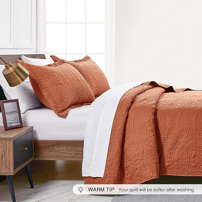 Love's cabin Quilts for Queen Bed Umber Bedspreads - Soft Bed Summer Lightweight Bedspread Comforter - Modern Style Coin Pattern Coverlet for All Season - 3 Pieces (1 Quilt, 2 Pillow Shams)