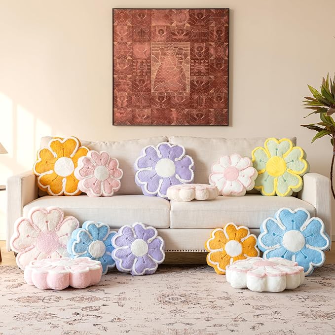 Flower Shaped Decorative Throw Pillow Cushion for Bed Couch, Cute Flower Plush Throw Pillows Home Decor Floor Pillow Seating Cushions (Light Green, 13.7 Inches)