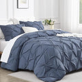 Andency California King Comforter Set Dark Blue Grey (104x96Inch), Pinch Pleat Cal King Comforter Set 3 Pieces, Oversized King Pintuck Bed Comforter, Microfiber Down Alternative Comforter Bedding Set