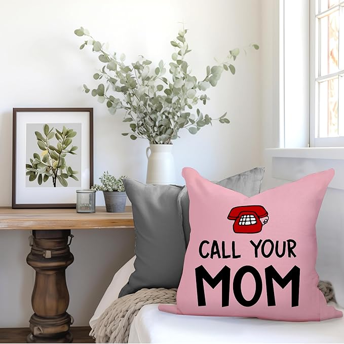 College Dorm Decor, Funny Call Your Mom Pillow Covers 18x18 Double-Sided, Back to School Gifts for Students, Gifts for College Students Girls Boys Freshmen, Dorm Room Accessories（Pink）