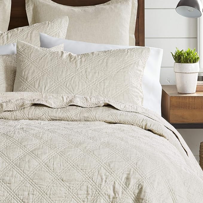 Levtex Home - 100% Linen Front/100% Cotton Back - Full/Queen Quilt - Washed Linen - Natural - Quilt Size (88 x 92in.)
