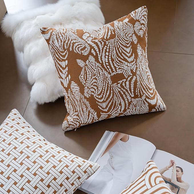 Premium Throw Pillow Covers 22x22 Inches - Tawny Birch Zebra Chenille Jacquard Embroidery Decorative Couch Pillow Covers for Living Room Bedroom Sofa Home Décor