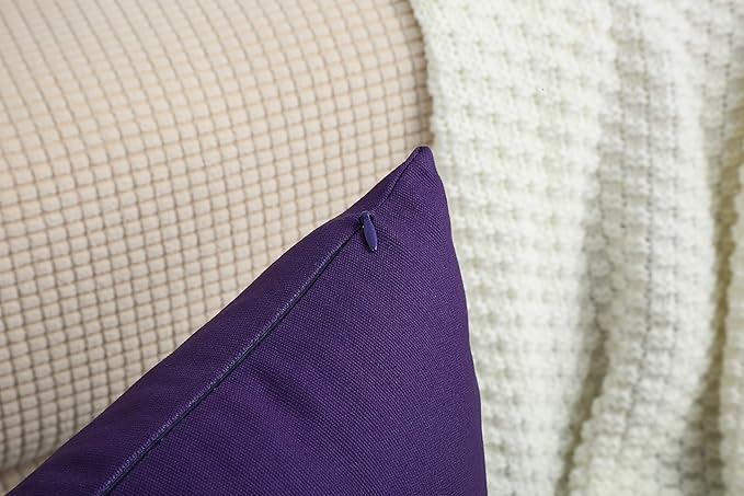 TangDepot Handmade Decorative Solid 100% Cotton Canvas Throw Pillow Covers/Pillow Shams, (22"x22", Purple)