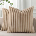Pallene Faux Fur Plush Throw Pillow Covers 20x20 Set of 2, Luxury Soft Fluffy Striped Decorative Pillow Covers for Sofa, Couch, Living Room, Khaki