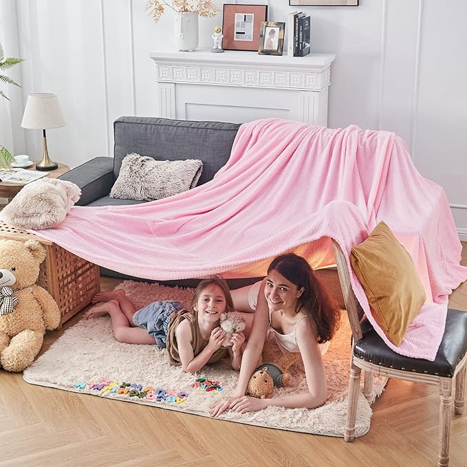 NEWCOSPLAY Super Soft Queen Blanket Pink Premium Silky Flannel Fleece Leaves Pattern Lightweight Bed Blanket All Season Use (Pink, Queen(90"x90"))