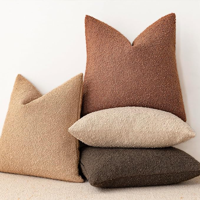 Foindtower Decorative Textured Boucle Throw Pillow Covers Accent Solid Pillow Cases Neutral Soft Cozy Couch Cushion Case for Chair Sofa Bedroom Living Room Home Decor 26x26 Inch,1PC,Burnt Orange Hazel