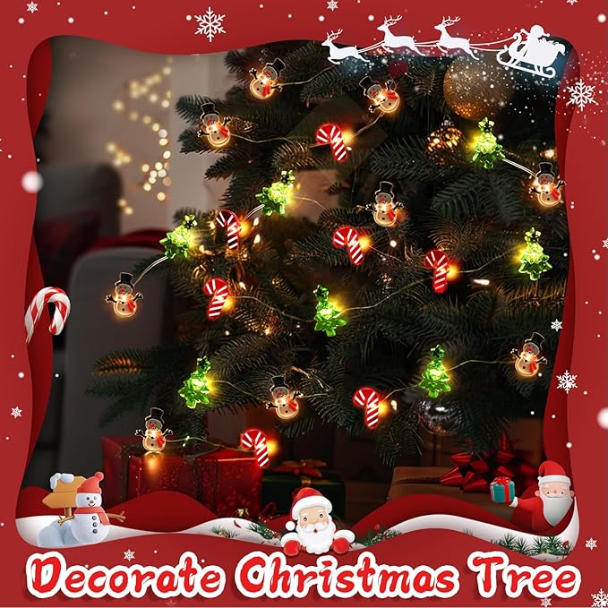 Coquimbo Christmas Lights Decorations, 10FT 30LED Christmas Tree Snowman Crutch String Lights for Home Party Indoor Outdoor Xmas Festive Holiday Decorations