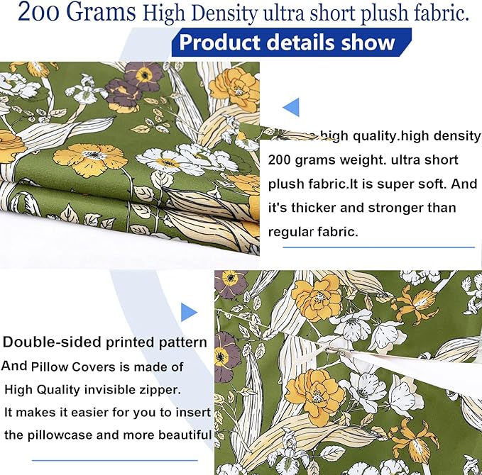 Decorative Throw Pillow Covers Set of 2 Green Pillow Covers 18x18 inch Soft Short Plush Square Freesia Floral Throw Pillows,Farmhouse Outdoor Pillow Covers for Couch Sofa Bed Living Room