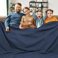 PHF Pre-Washed Cotton Waffle Weave Family Blanket,Oversized King Size 120"x 120"-Snag Proof Lightweight Breathable, 10'x 10' Huge Extra Large Big-Elegant Aesthetic Home Decoration Gift,Dark Navy