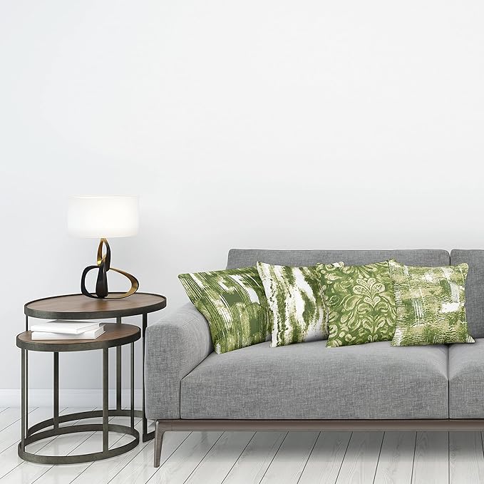 Ambesonne Vintage Throw Pillow Cushion Case Pack of 4, Abstract Grunge Effect Brushstrokes and Waving Striping Stains Paisley Drops, Modern Accent Double-Sided Digital Printing, 18", Khaki Olive Green