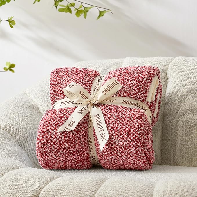 Snuggle Sac Christmas Red Blanket Twin Size, Ultra Soft Warm Fuzzy Knit Blanket Throws Dupes for Couch,Sofa, Bed, Heather Red, 60x80 inches