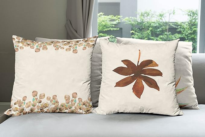 Ambesonne Botanical Throw Pillow Cushion Case Pack of 4, Minimalist Watercolor Painting Leaves Agave Branches Plant in a Pot, Modern Accent Double-Sided Digital Printing, 18", Chocolate and Pale Brown