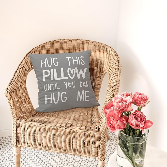 Sufamb Hug This Pillow Until You Can Hug Me Throw Pillow Covers Decor, 20'' x 20'' Pillow case, Boyfriend Girlfriend Birthday Gifts，Long Distance Relationships Gifts， Valentine's Day Gifts,(Gray)