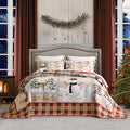 HZ & HY Christmas Oversized Bedspread King Size, Snowman Pattern Bedding Quilt, Rustic Lodge Plaid Patchwork Coverlet Set, Lightweight & Soft Microfiber, 3 Piece