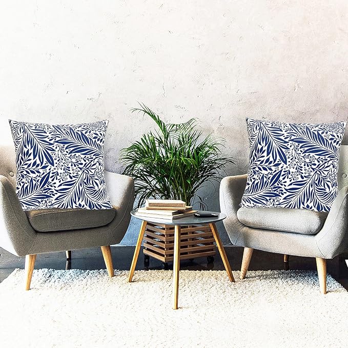 Decorative Throw Pillow Covers Set of 2 Blue Pillow Covers 20x20 inch Throw Pillow Cases Soft Short Plush Farmhouse Floral Outdoor Pillow Covers for Couch Sofa Bed Living Room Cushion Cover