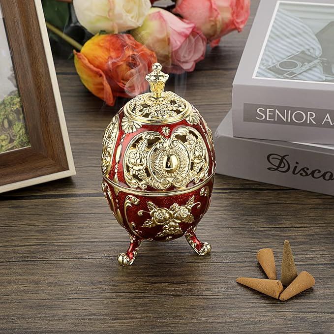 JUXYES Vintage Incense Burner Holder with Removable Ash Catchers, Metal Censer Antique Cone Coil Incense Burner Holder Zinc Alloy Spiritual Aromatherapy Yoga Meditation Gifts Retro Home Decoration