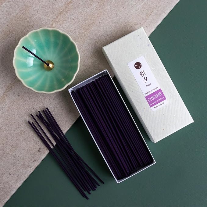 Asayu Japan Traditional Smoke Incense Sticks Sandalwood & Rose Blend Fragrance Scent (40gr) for Evening Meditation, Relax or Yoga, Made in Japan - Sandalwood & Rose Blend