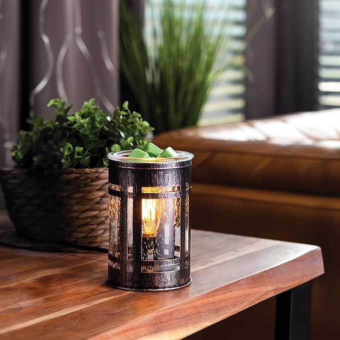 Candle Warmers Etc. Vintage Bulb Illumination Fragrance Warmer- Light-Up Warmer for Warming Scented Candle Wax Melts and Tarts to Freshen Room, Brown Mission