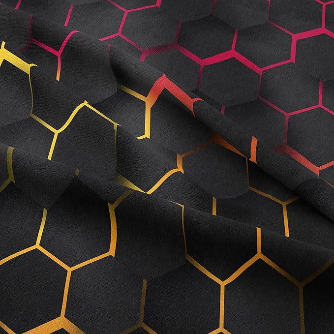 Tailor Shop Honeycomb Comforter Set Queen Size Geometric Hexagon Bedding Set for Kids Boys Teens Room Decor Yellow Red Black Neon Lights Comforter with 2 Pillowcases…
