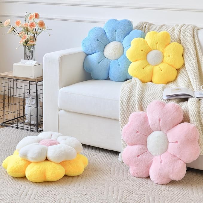 Flower Pillow, Flower Shaped Pillow Decorative Throw Pillows for Bed Couch, Cute Daisy Pillow Dorm Decor Floor Seating Cushion (Yellow, 19.6 Inches)