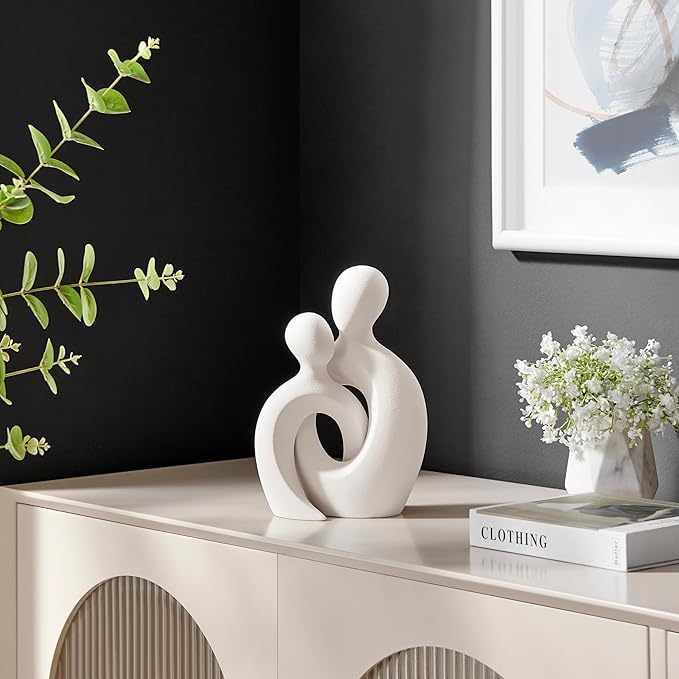Danya B. Hans Cream Abstract Intersecting Circle Tender Couple Decorative Accent Matte Ceramic Sculpture Figure