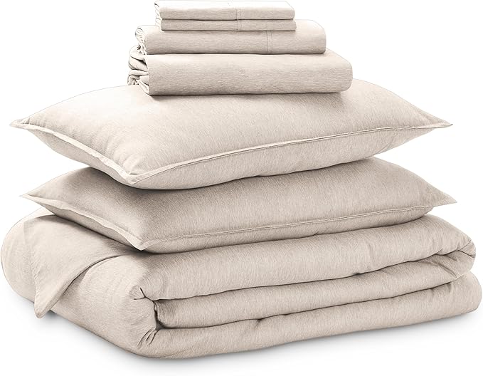 Bare Home Bed-in-A-Bag 7 Piece Comforter & Sheet Set - King - Goose Down Alternative - Ultra-Soft 1800 Premium Bedding Set - Cationic (King, Heathered Pebble)