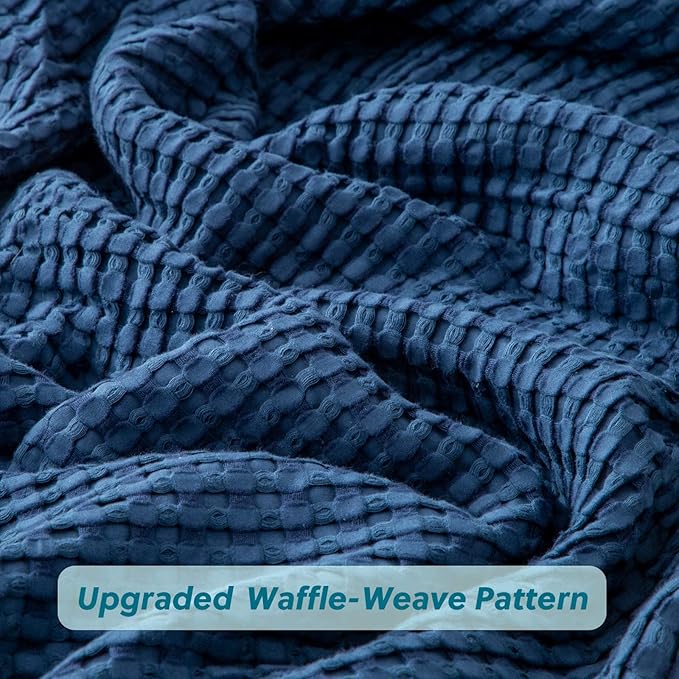 Bedsure Cooling Cotton Waffle King Size Blanket - Lightweight Breathable Summer Blanket of Rayon Derived from Bamboo for Hot Sleepers, Luxury Throws for Bed, Couch and Sofa, Navy, 104x90 Inches