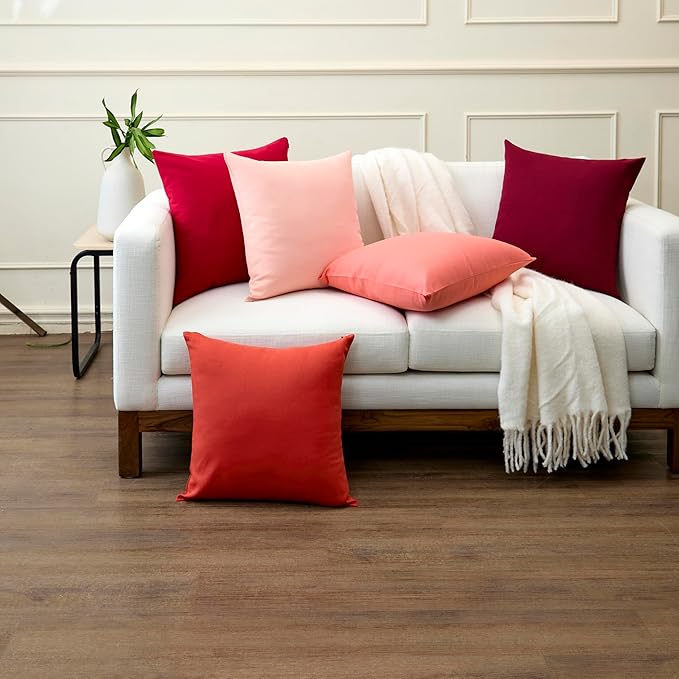 Encasa XO Throw Pillow Covers 18x18 in Set of 4 Deep Red | No Inserts | Cotton Pillow Covers for Living Room, Bed, Sofa, Couch | Decorative Cushion Covers with Improved Zipper