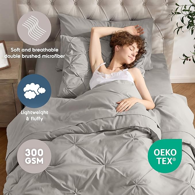 Nestl Twin Comforter Set 5 Piece - Pintuck Twin Bedding Sets Linen, College Dorm Room Essentials for Girls and Boys Bed in a Bag Twin All Season, Twin Comforter Set with Sheets, Pillowcase and Sham