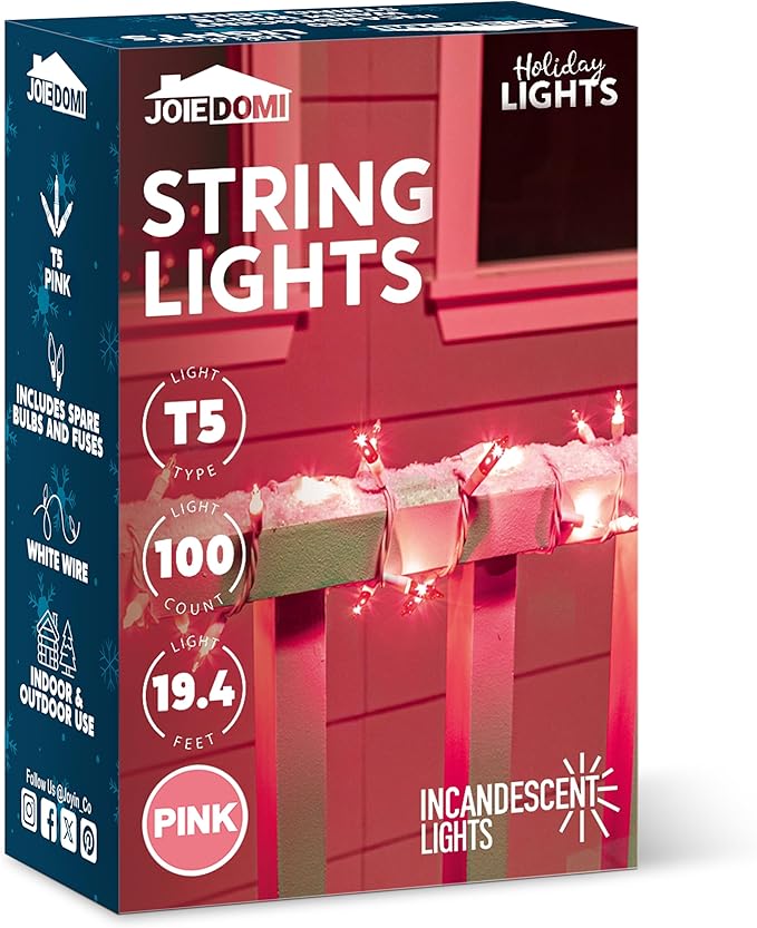 Joiedomi Christmas String Lights Indoor,100 Count Mini Pink Valentines Day Light,21.4 FT Lighting Decor for Patio Dorm Classroom Holiday Wedding Party Garland Birthday Festival,White Wire