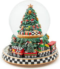 MACKENZIE-CHILDS Christmas Snow Globe and Music Box, Unique Musical Snow Globe Christmas Decoration, Cozy Christmas Tree and Train