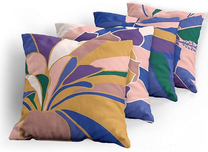 Ambesonne Floral Throw Pillow Cushion Case Pack of 4, Abstract Flowers and Petals with Exotic Vibes Colorful Modern Style, Modern Accent Double-Sided Digital Printing, 20", Rose Dark Violet Mustard