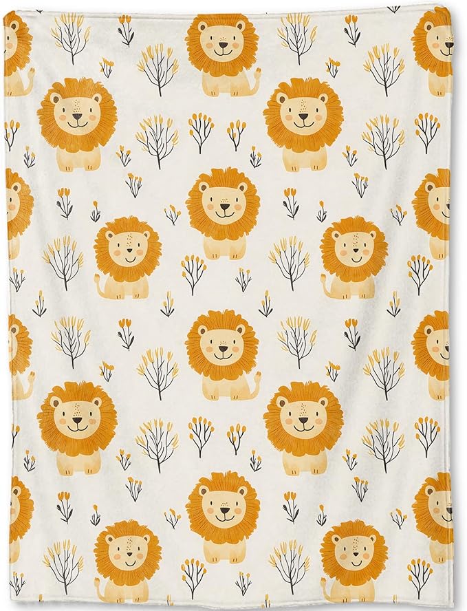 Cute Lion Blanket - Adorable Trees Fleece Throw,Gifts for Kids Girls Boys, Soft & Warm,Lightweight, for Modern Rustic Whimsical Decor, Animal Lovers, and Room Home Accents 40x50in