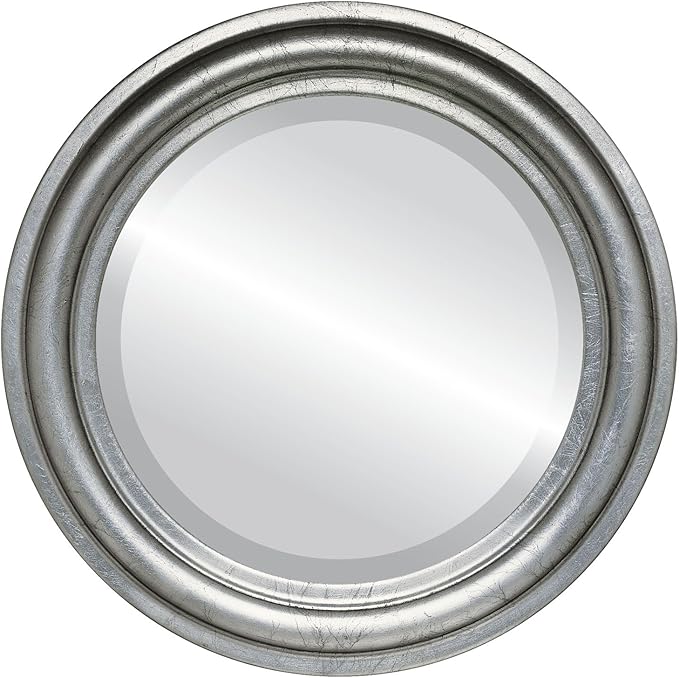 OVALCREST Round Beveled Wall Mirror for Home Decor - Philadelphia Style - Silver Leaf with Black Antique - 22x22 Outside Dimensions