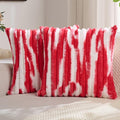 FUTEI Red Decorative Throw Pillow Covers 26x26 Inch Set of 2, Soft Tie-Dye Faux Rabbit Fur Striped Texture Euro Pillow Sham, Modern Home Decor for Couch Bed Living Room
