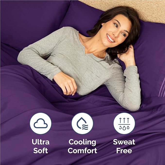 Twin XL Size 3 Piece Sheet Set - Comfy Breathable & Cooling Bed Sheets Set - Hotel Luxury Bedding for Women, Men, Kids, Teens, Boys & Girls - Deep Pockets, Ultra-Soft, Wrinkle Free - Oeko-Tex - Purple