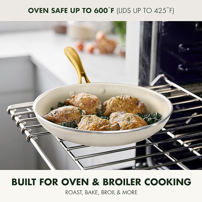 GreenPan 12 Piece Nonstick Swift Cookware Set, Ceramic PFAS-Free Pots & Pans with Lids, Dishwasher & Oven/Broiler Safe to 600F, Kitchen Cooking Set, Sauce, Saute, Stock, Frying Pans, Cream
